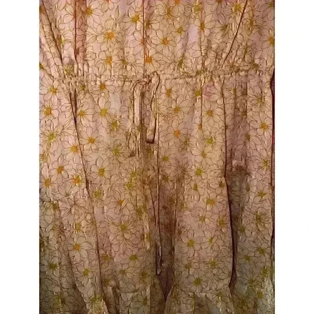 The‎ Impeccable Pig Long Sleeve Orange Tiered Lined Floral Dress Size Medium - Picture 2 of 5